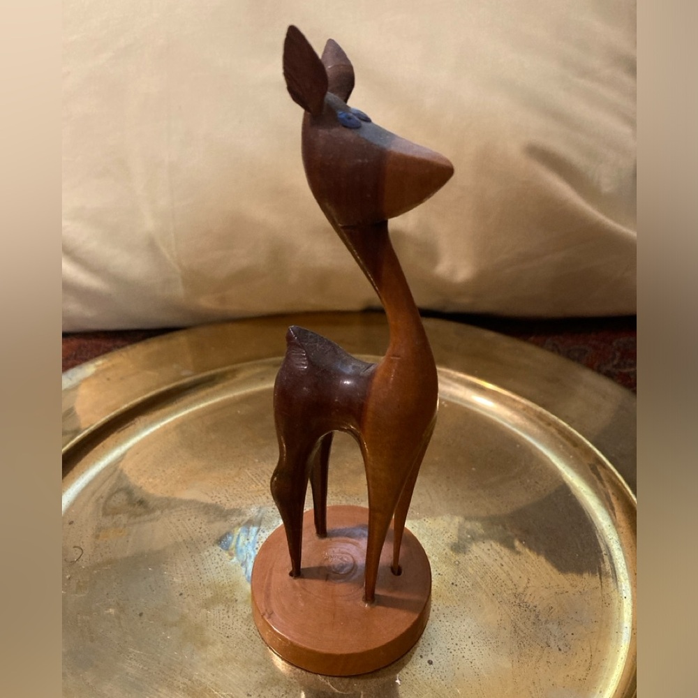 MCM Wood Deer - Walnut - Leather Ears - Vintage - Mid Century Modern - Hippie